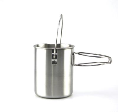 China OEM SRDWOS 18/8 Stainless Steel Camping Mug Pots with Foldable Handles Hanger and Lid for Hiking Backpacking Outdoor Camping for sale