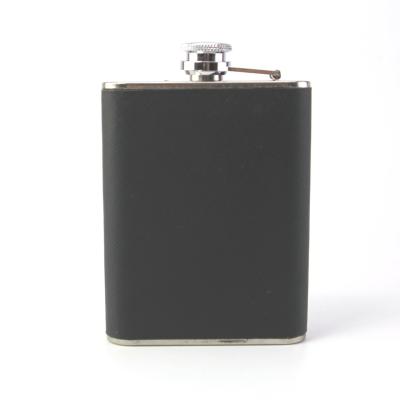 China 18/8 stainless steel traditional with black leather wrapped 6 oz stainless steel cigaerate case with hip flask for sale