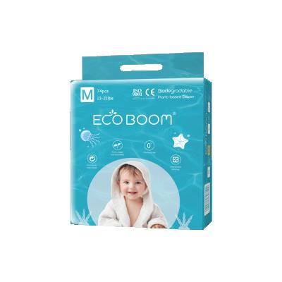 China ECO BOOM M Size Plain Weave Factory Based Disposable Natural Biodegradable Organic Baby Diapers Researching Agent for sale