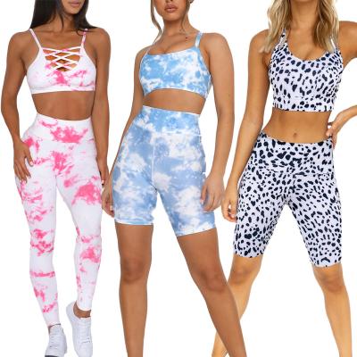 China OEM Women Breathable Custom Leopard Print High Waist 2 Piece Shorts Gym Wear Yoga Set Sport Active Fitness Workout Clothing for sale