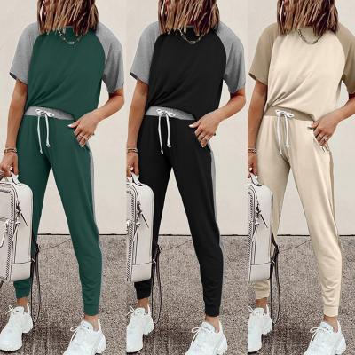 China 2021 Wholesale New Arrival High Quality Short Sleeve Colorblock Women Breathable Stripe Slim Fit Tracksuit With Side for sale