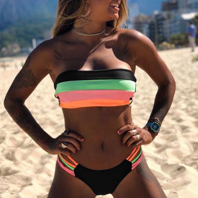 China 2022 New Arrival Fashion Breathable Summer Colorful Stripes Designer Bandeau Bikini Set for sale