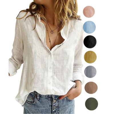 China Newest Summer Design Women&'s Shirts Casual Anti-pilling Solid Color Textured Ladies Long Sleeve Blouses for sale