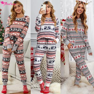 China 2022 Wholesale Breathable Winter Christmas Pajamas Sleepwear Pijamas Pajamas Long Sleeve 2 Piece Women Christmas Pajamas for sale