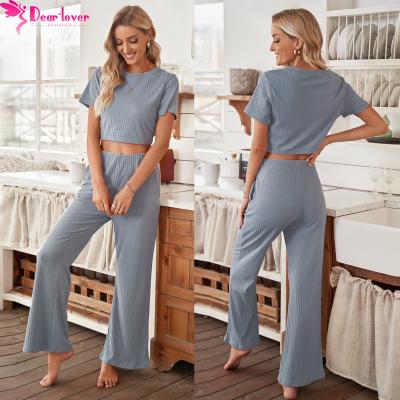 China 2022 QUICK DRY High Quality Private Label Sweat Suits Cropped Tee And Wide Leg Pants Set Logo Custom Lounge Wear for sale