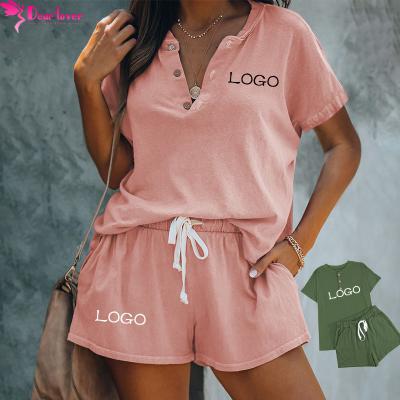 China QUICK DRY Dear-Lover Logo Private Label Sweat Suits custom made high quality buttoned short sleeve top and drawstring shorts wear lounge set for sale