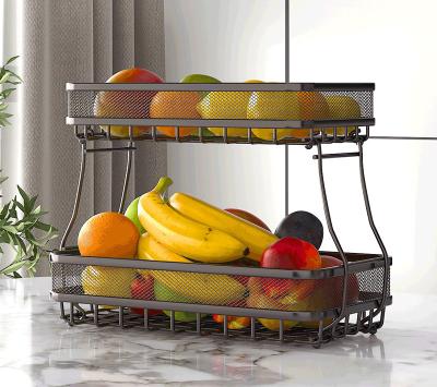 China Double Layer Iron Kitchen Sustainable Folding Portable Vegetables Fruit Kitchen Storage Rack for sale