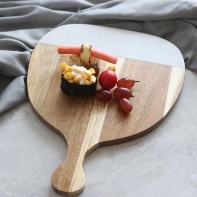 China Sustainable Acacia Wood Marble Spliced ​​Cheese Board Pizza Cake Cheese Cutter Solid Wood Vegetable Board for sale