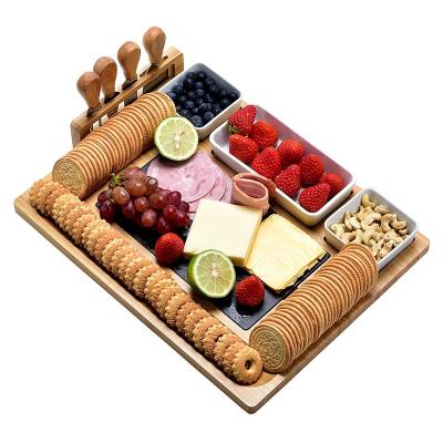 China Sustainable Serving Tray Snack Tray Charcuterie Bamboo Cheese Cutting Board Set for sale