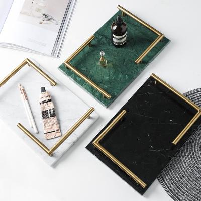 China Home Hotel Restaurant Rectangle Round Jewelery Vanity White Green Marble Tray for sale