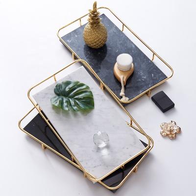 China Hotel Home Restaurant Jewelry Storage Wholesale Marble Rectangular Cosmetics Fruit Decorative Snack Tray for sale