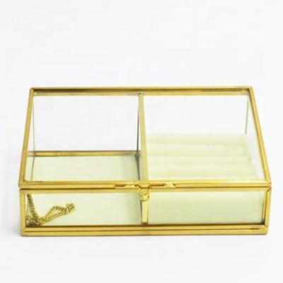 China Newest Copper Metal Jewelry Display Storage Velvet Clamshell Glass Cosmetic Box for sale