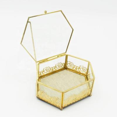 China Hand Made Gold Ring Crystal Glass Jewelry Metal Locking Decorative Storage Gifts Metal Box for sale