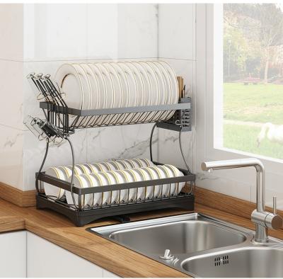 China 2 Tier Kitchen Storage Bowl Dish Rack Sink Countertop Sustainable Storage Racks And Holders for sale