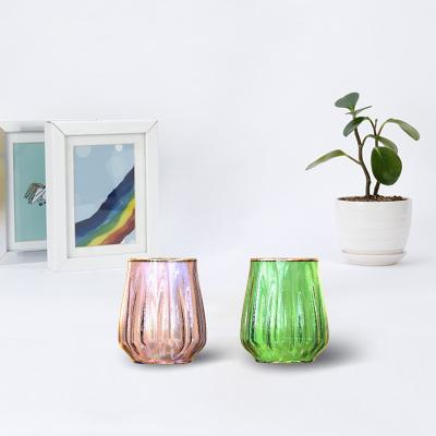 China Bars Wholesale Tea Set 6 Pcs Transparent Colored Glass Cup Candle Rainbow Coffee Drinks Glass Cup For Home for sale