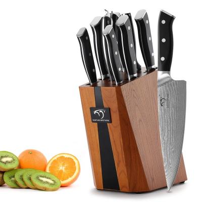 China 9 Piece Disposable Damascus VG-10 Steel Chef Knife Kitchen Set With Comfortable Ergonomic ABS Handle for sale