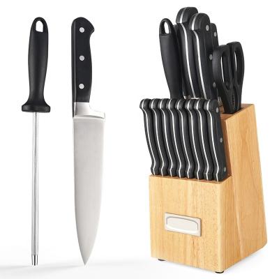 China Disposable 16 Pieces Stainless Steel Professional Wooden Knife Blocks Wholesale Chef Knife Sets Cuisinart Kitchenware for sale