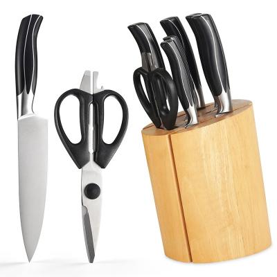 China Professional Knife Disposable 8 Pieces Set Stainless Steel Wooden Knife Blocks Set Of Kitchen Knife With My Brand for sale