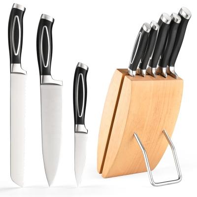 China Disposable 6 Pieces Stainless Steel Professional Wooden Knife Blocks Wholesale Chef Knife Sets Cuisinart Kitchenware for sale