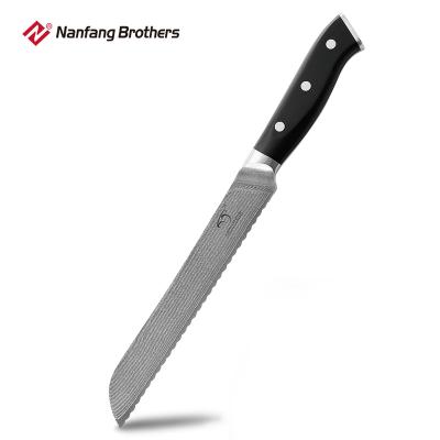 China Nanfang brothers disposable knives for sale wholesale 8 inch vg10 Damascus kitchen knives harden bread knife with ABS handle for sale