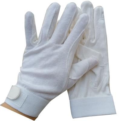 China Sure-Luxury Pearl White Gloves Cotton Grip Dry Skin White Gloves With Closure Flag Carrier Gloves for sale