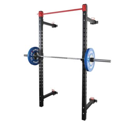 China Indoor Folding Wall Mounted Squat Rack With Pull Up Bar And J-Hook Strength Bodyweight Free Standing Exercise Rack for sale