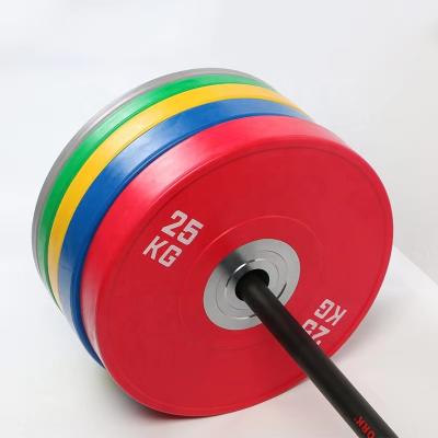 China Universal Type Weightlifting Barbell Dish Colorful Competition Bumper Plates Rubber Plates With Custom Logo for sale