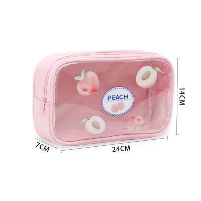 China Custom Logo Promotional Clear Pink PVC Leather Fashion Makeup Bag Transparent Cosmetic Bag Travel Gifts Bag for sale