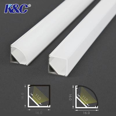 China Decorations for Cabinet 45 90 Degree Angle Light 16mm Wide Strip Extrusion Channel Exterior Mounted Corner Led Aluminum Profile for sale