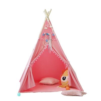 China Toy Pink Princess Baby Tent Soft Cotton Canvas Kids Room Indoor Teepee Play Tent With Bottom For Girls for sale