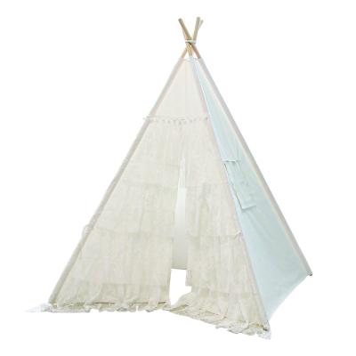 China Easy Foldable White Lace Teepee Tent Kids Play House Teepee Tents For Boys Girls Wedding Decoration for sale