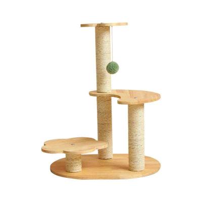 China Sustainable Cat Tree Wooden Cat Climbing Frame Customized Pet Toys Plush Tower House For Cat for sale