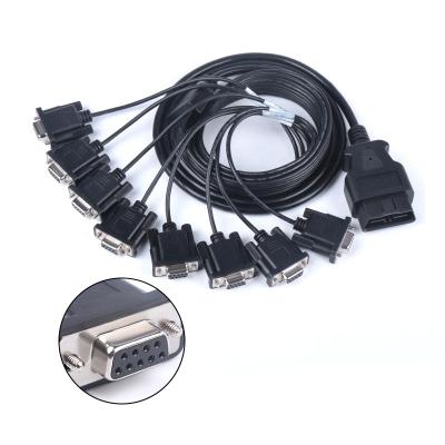 China Copper OBD2 16 Pin Wiring Cord 1 Male To 8 DB9 Interface For RS232 OBD 2 Cable Diagnostic Tool Cable Serial Port RS232 Interface Cable for sale