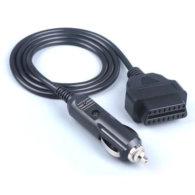 China Copper OBDII OBD2 Power Supply Cable 16 Pin Female to Car Cigarette Lighter 12V DC Power Source OBD 2 Female Connector Cable Adapter for sale