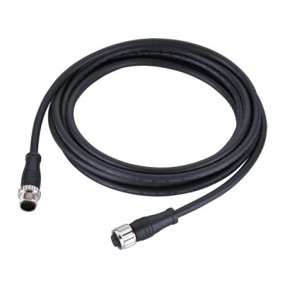 China M12 8Pin A-coding Copper Male to Female Straight EMI Shielded 24AWG PUR Custom Molded Black Cable Connector Length for sale