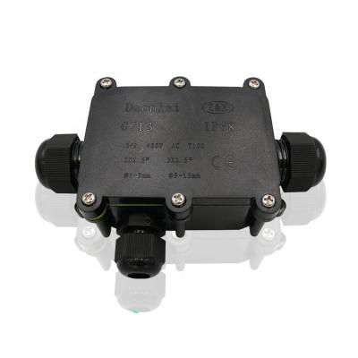 China High Quality Three Way Junction Box Black Color IP68 Waterproof Connectors For Outdoor Lighting Cable 80*56*36mm for sale