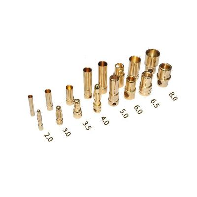 China 2mm 3.0mm 3.5mm 4mm 5.0mm 6mm 6.5mm 8mm High Current Gold Bullet Banana Connector Plug for sale