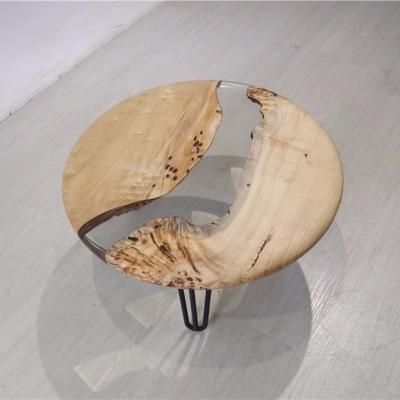 China water content below 12% round poplar clear knot style morden natural wood resin table coffee table round table custom sizes for sale