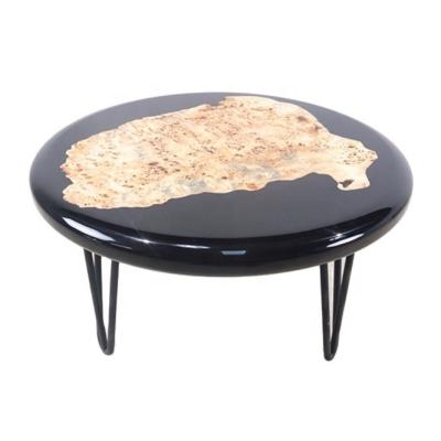 China water content below 12% round poplar black knot style morden natural wood resin table coffee table round table custom sizes for sale