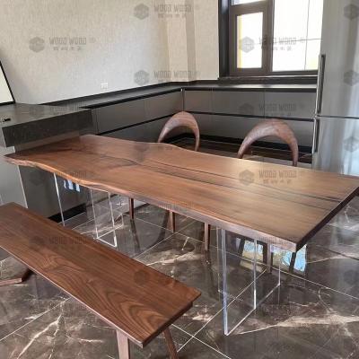 China Dining Table Solid Wood Slab (Others) Black Walnut Adjustable Butcher Stall Worktop / Living Edge Table (TOP) Length 2.5ft to 16.5ft for sale