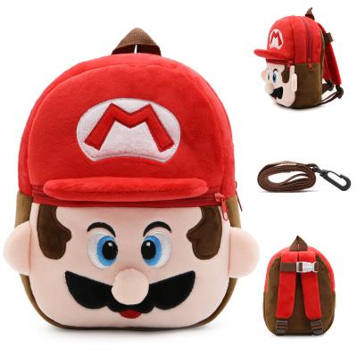 China XT007 Super Mario Kids School Bag Cartoon Plush Anti-Lost Wholesale Mario Bros Plush Backpack Kids School Bags For Boys for sale