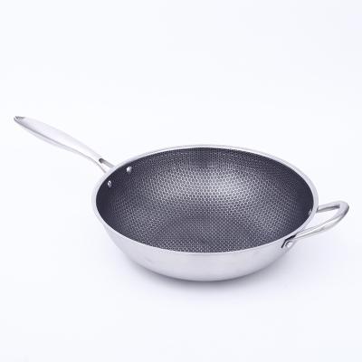 China Durable Wok Honeycomb Stainless Steel Nonstick Coating Frying Pan with Lid for Gas and Induction Cooktops for sale