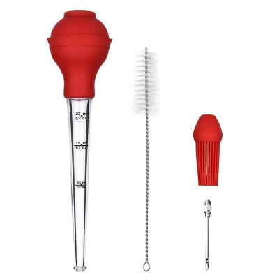 China BBQ Tool Pipette Dropper Sauce Viable Oil Tube Cooking Instruments Chicken Poultry BBQ Silicone Head With Cleaning Brush for sale