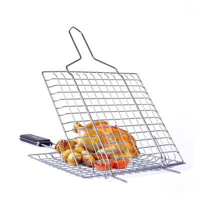 China Hot Sales Heat Resistance Stainless Steel Grill Mesh BBQ Net Folder Grilled Clip Barbecue Fish Basket Outdoor BBQ Tool for sale