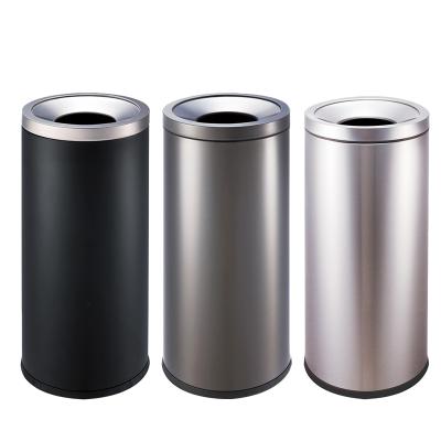 China Hotel Viable Commercial Lobby Garbage Barrel Metal Ash Can Round Shape Open Top Outdoor Dust Bin for sale