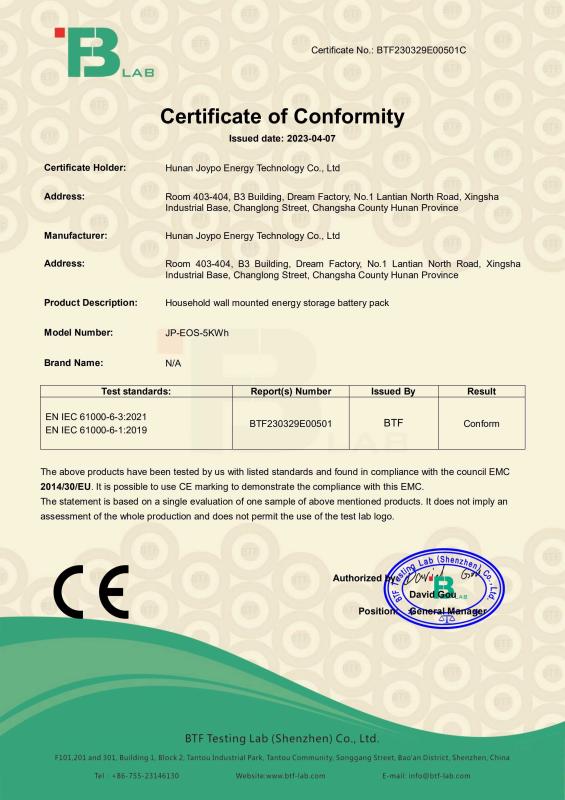 CE - Hunan Joypo Energy Technology Co., Ltd.