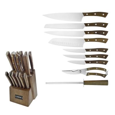 China Sustainable Customized Modern 15 Pieces Stainless Steel Kitchen Cooking Knife Set With Knife Block for sale