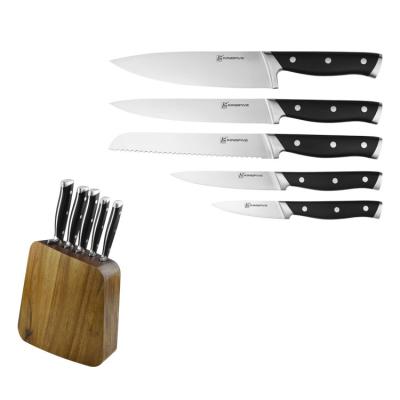 China Durable Quality ABS Handle Plastic Chef Knives 6 Pieces Kitchen Knife Stainless Steel Set With Wooden Block for sale