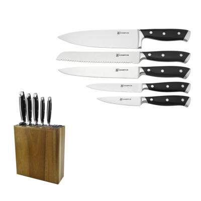 China Durable 6-Pieces Stainless Steel Kitchen Knife Set Pakka Handle Chef Knives With Wooden Holder for sale