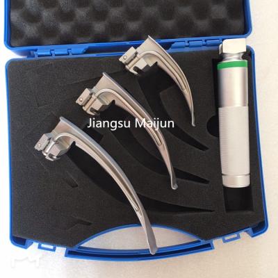 China Throat Checking Adult and Pediatric Laryngoscopes High Quality Fiber Optic Set Illumination McIntosh Set 3 Blades with Medium Battery Handle for sale